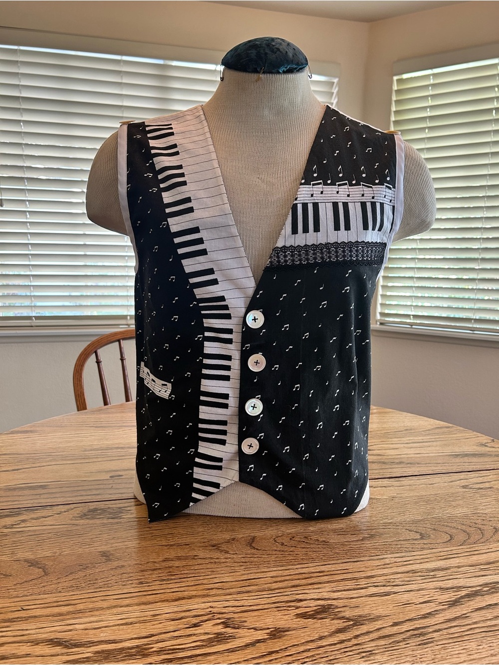 Black & White Piano Print Vest - Handmade